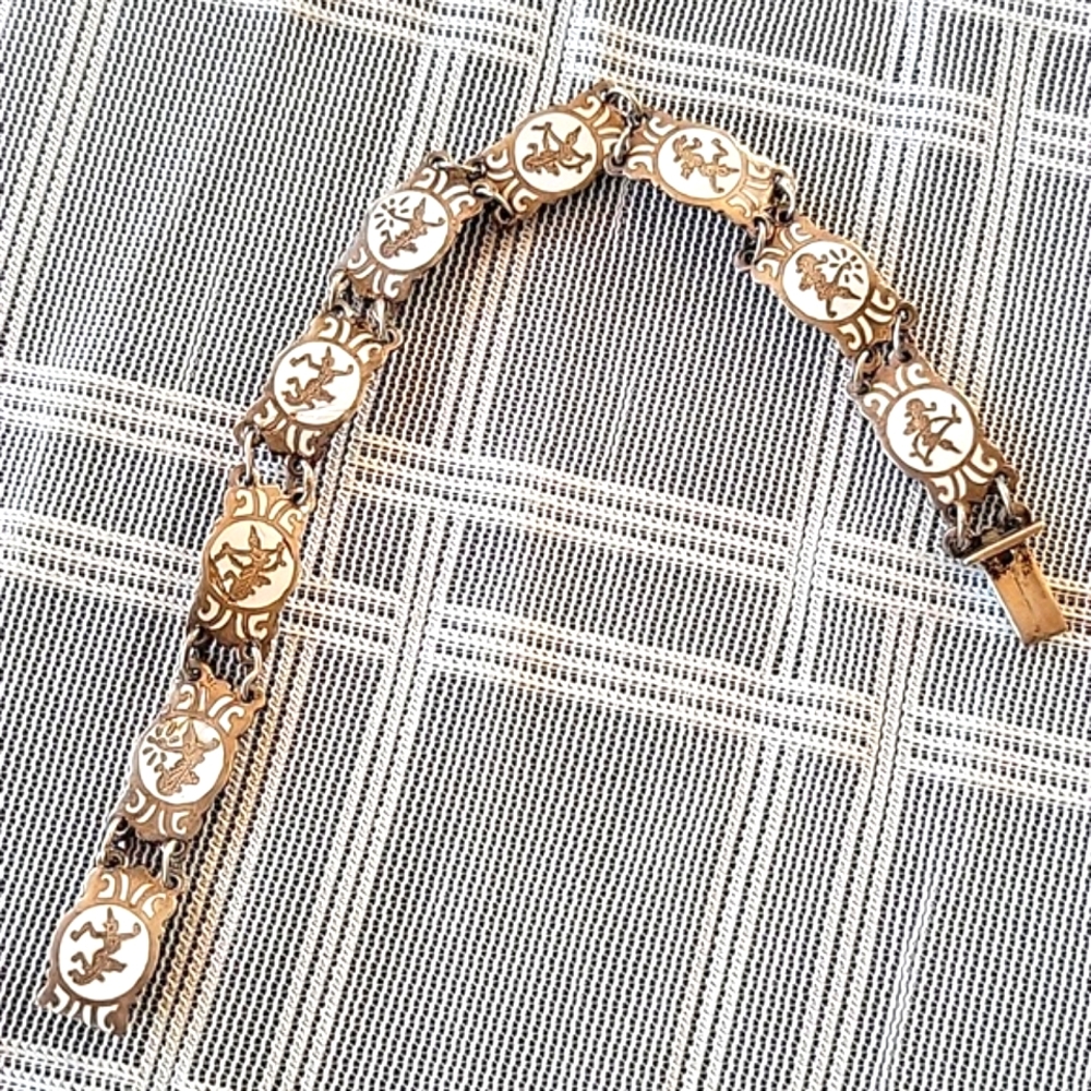Vintage Siam Sterling Silver White Enamel Bracelet